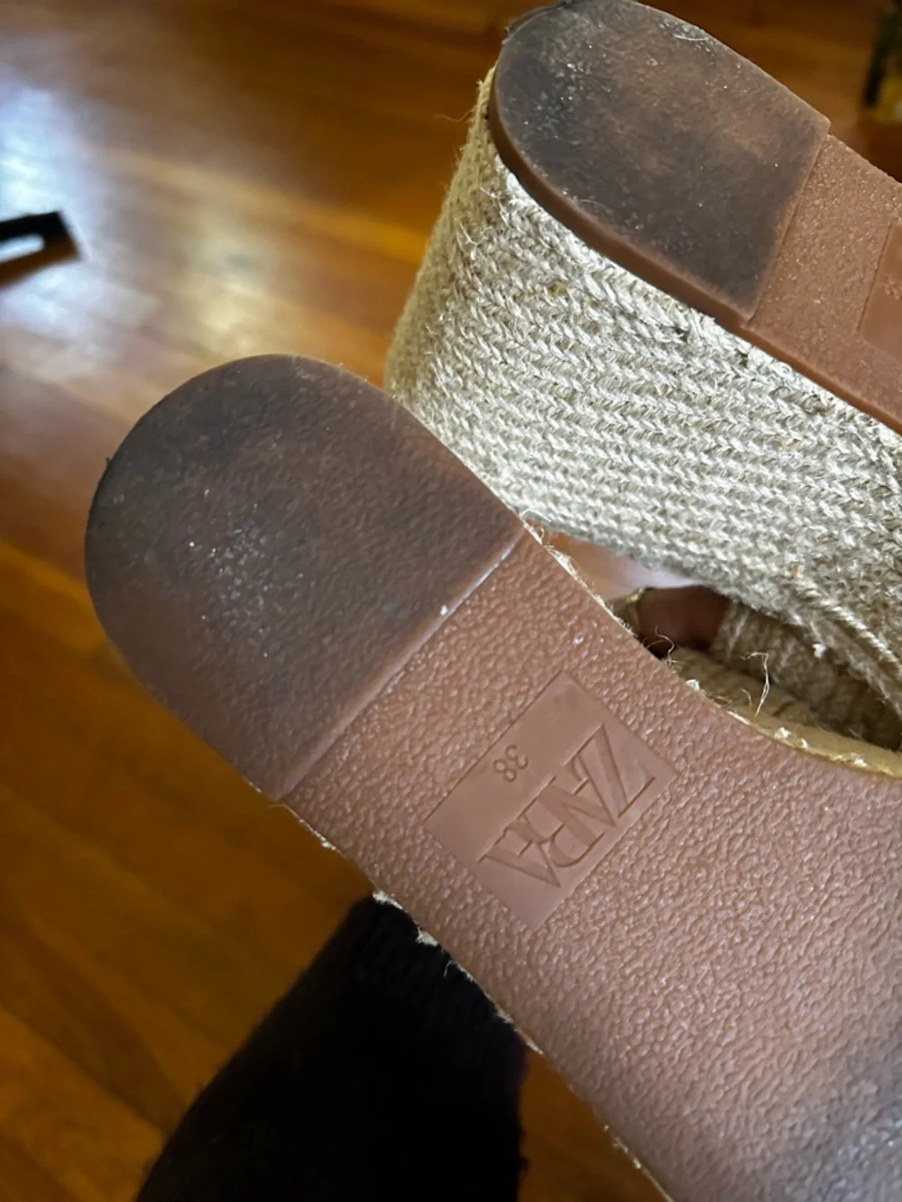 Zara jute raffia wicker wedge sandals slides sz 38 - Picture 3 of 6
